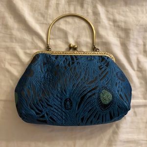 Beautiful embroidered handbag - peacock feather pattern, handmade
